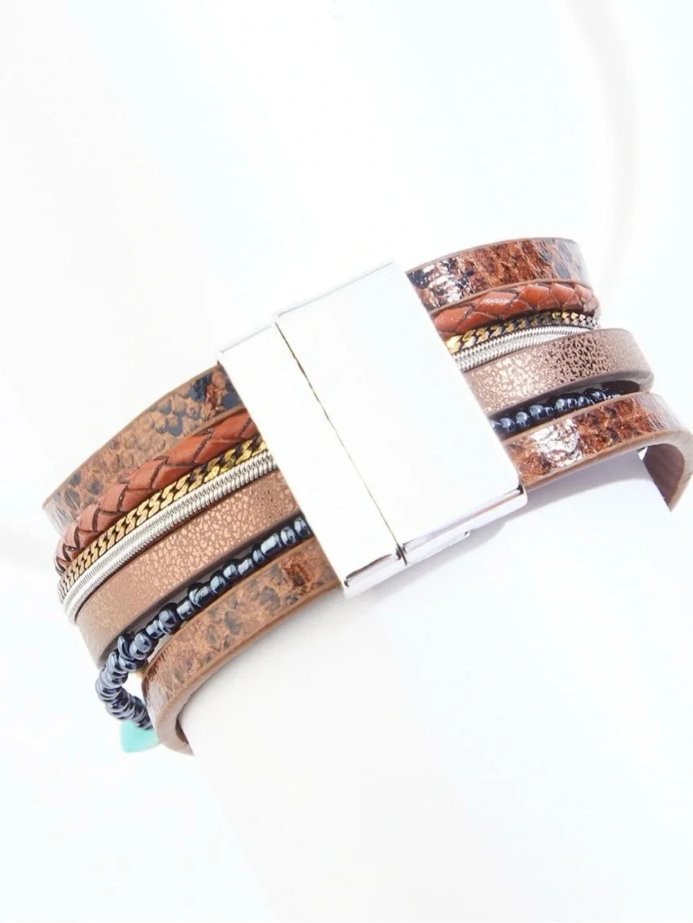 NWT Boho Turquoise Feather Multi-Layer Bracelet - Brown & Turquoise